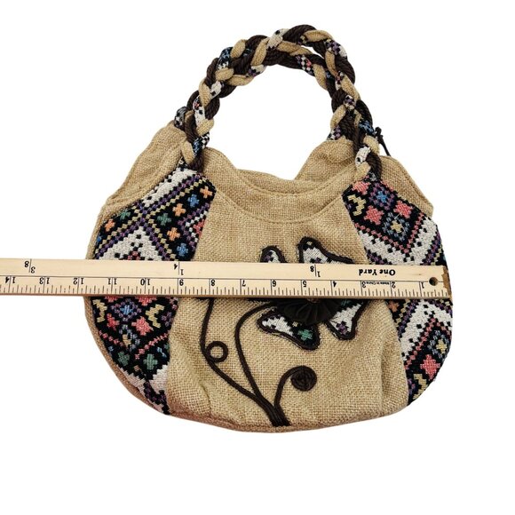 Bohemian Floral Embroidered Jute Handbag With Braided Handle - Picture 3 of 5